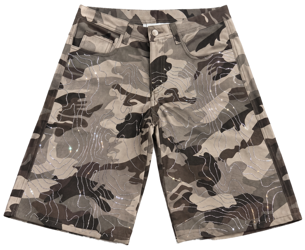 R-03 Bermuda Baggy Strass Camo Marrón
