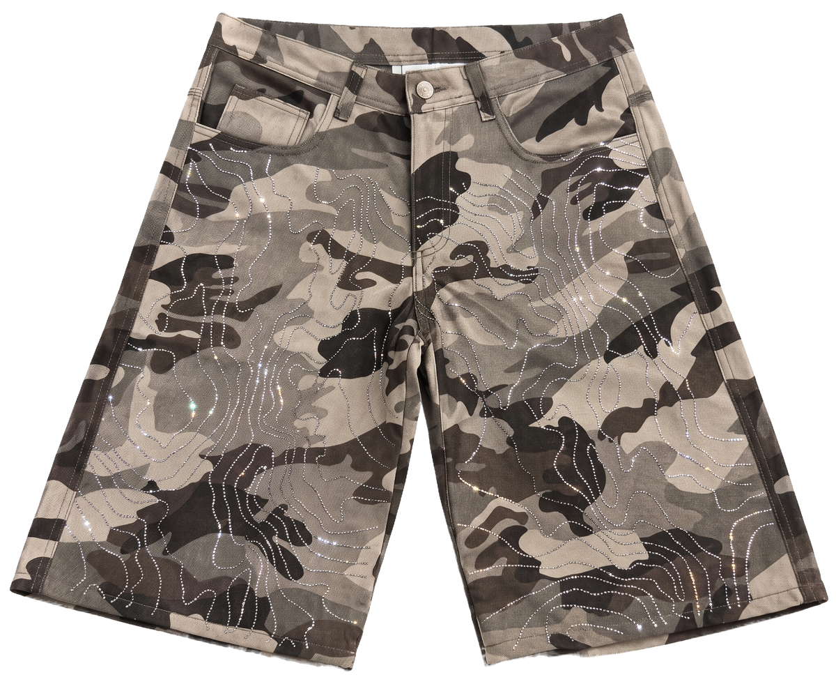 R-03 Bermuda Baggy Strass Camo Marrón